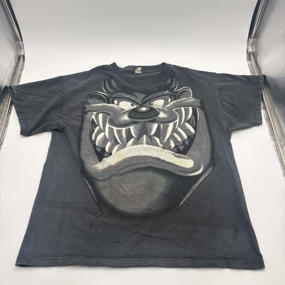 Y2k Distressed Looney Tunes Shirt Large Black & Grey Taz Big Face Graphic ...,